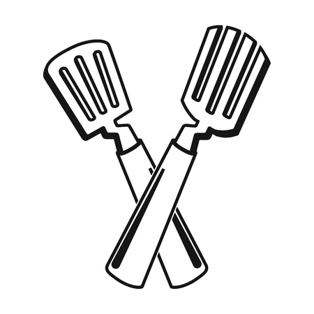 Crossed spatula icon in black style isolated on white background. Picnic symbol stock vector illustration.のイラスト素材