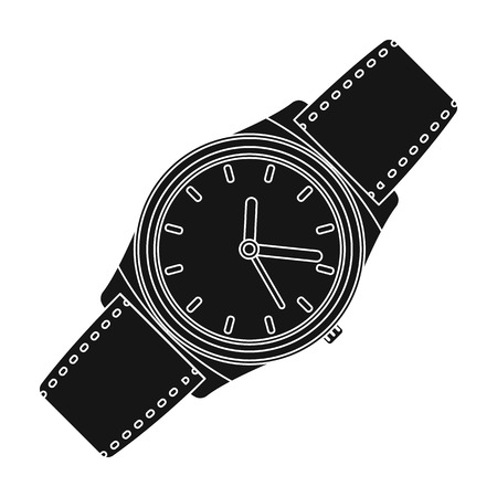 Classic wrist watch icon in black style isolated on white background. Hipster style symbol stock vector illustration.のイラスト素材