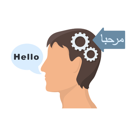 Understanding of foreign language icon in cartoon style isolated on white background. Interpreter and translator symbol stock vector illustration.のイラスト素材