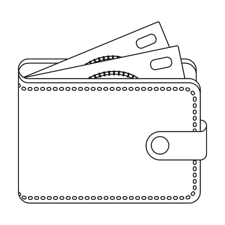 Wallet with cash icon in outline style isolated on white background. Rest and travel symbol stock vector illustration.のイラスト素材