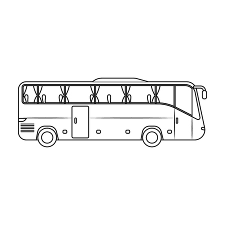 Green tour bus icon in outline style isolated on white background. Rest and travel symbol stock vector illustration.のイラスト素材