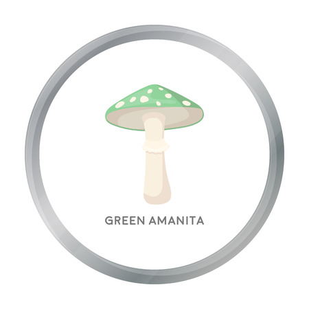 Green amanita icon in cartoon style isolated on white background. Mushroom symbol stock vector illustration.のイラスト素材