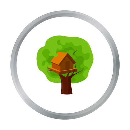 Tree house icon in cartoon style isolated on white background. Play garden symbol stock vector illustration.のイラスト素材