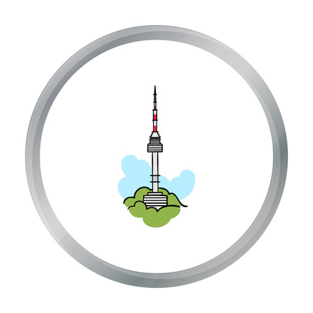 Seoul tower icon in cartoon style isolated on white background. South Korea symbol stock vector illustration.のイラスト素材