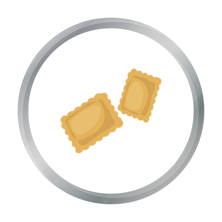 Ravioli pasta icon in cartoon style isolated on white background. Types of pasta symbol stock vector illustration.のイラスト素材