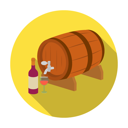 Wooden wine barrel icon in flat style isolated on white background. France country symbol stock vector illustration.のイラスト素材