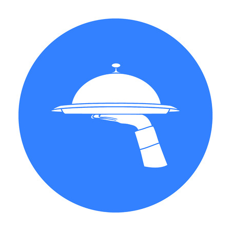 Waiters hand holding a tray with cloche icon in black style isolated on white background. Restaurant symbol stock vector illustration.のイラスト素材