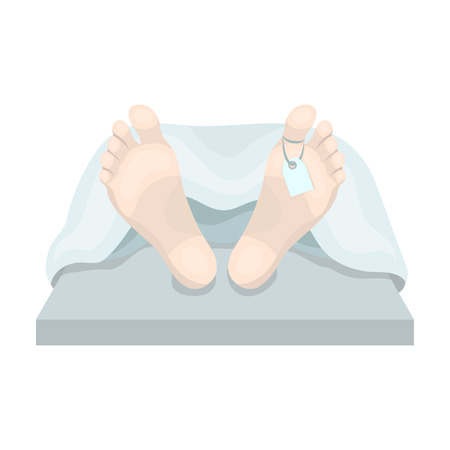 Deceased with tag icon in cartoon style isolated on white background. Funeral ceremony symbol stock vector illustration.のイラスト素材