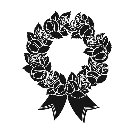 Funeral wreath icon in black style isolated on white background. Funeral ceremony symbol stock vector illustration.のイラスト素材
