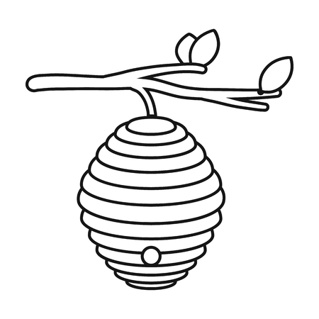 Beehive icon in outline style isolated on white background. Apairy symbol stock vector illustrationのイラスト素材