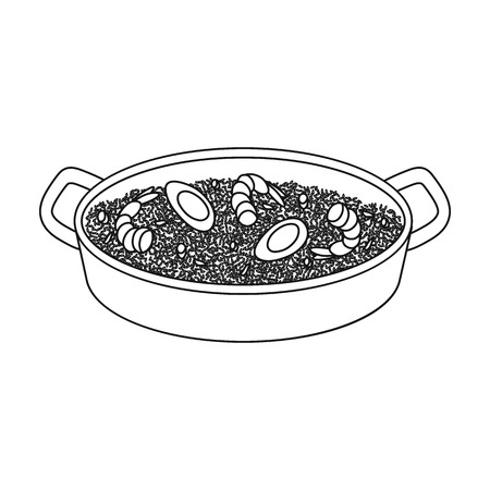 Paella icon in outline style isolated on white background. Spain country symbol stock vector illustration.のイラスト素材