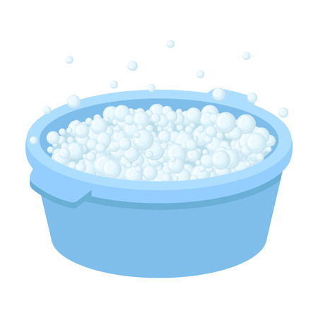 Basin with soap suds and water icon in cartoon style isolated on white background. Cleaning symbol stock vector illustration.のイラスト素材