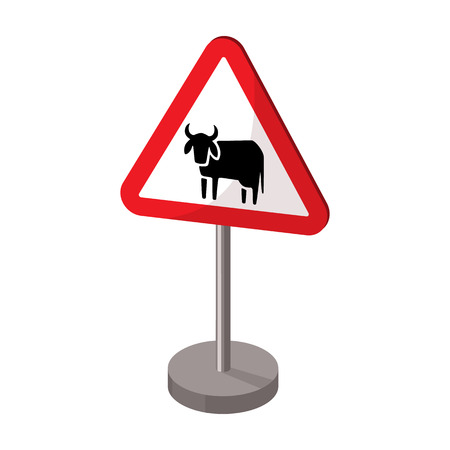 Warning road sign icon in cartoon style isolated on white background. Road signs symbol stock vector illustration.のイラスト素材