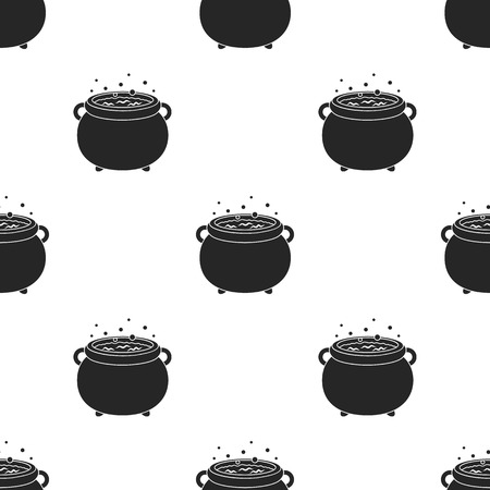 Witchs cauldron icon in black style isolated on white background. Black and white magic pattern stock vector illustration.のイラスト素材