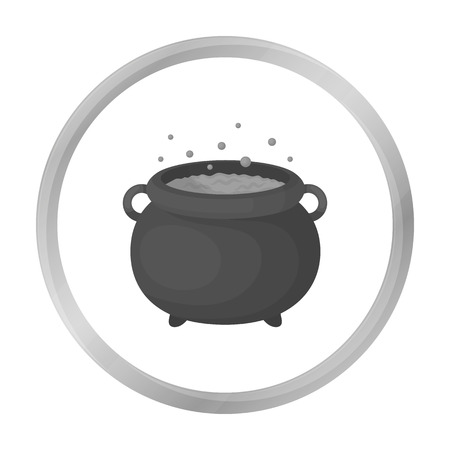 Witch's cauldron icon in monochrome style isolated on white background. Black and white magic symbol vector illustration.のイラスト素材