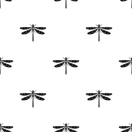 Dragonfly icon in black design isolated on white background. Insects pattern stock vector illustration.のイラスト素材