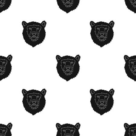 Brown bear muzzle icon in black design isolated on white background. Russian country pattern stock vector illustration.のイラスト素材