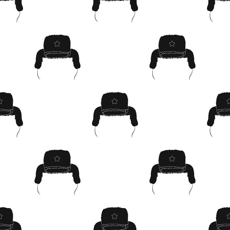 Ushanka icon in black design isolated on white background. Russian country pattern stock vector illustration.のイラスト素材