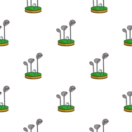 Golf ball and clubs on grass icon in cartoon style isolated on white background. Golf club symbol vector illustration.のイラスト素材
