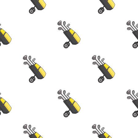 Golf bag on wheels with clubs icon in cartoon style isolated on white background. Golf club symbol vector illustration.のイラスト素材