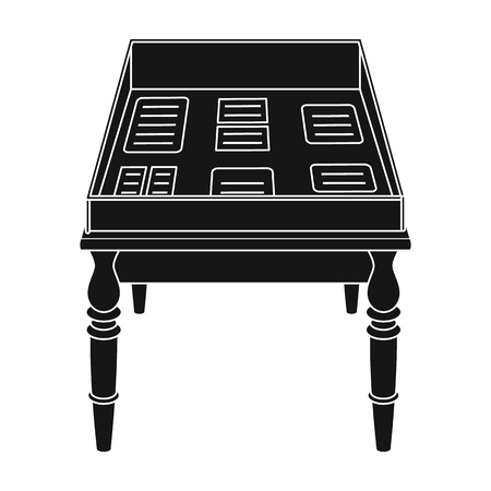 Showcase with old documents icon in black style isolated on white background. Library and bookstore symbol stock vector illustration.のイラスト素材