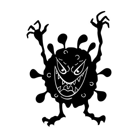 Green virus icon in black design isolated on white background. Viruses and bacteria symbol stock illustration.のイラスト素材