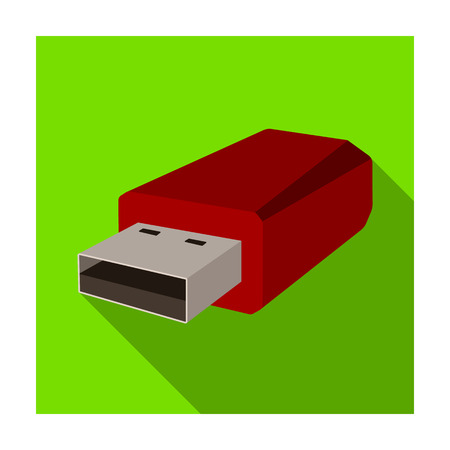 USB flash drive icon in flat style isolated on white background. Personal computer accessories symbol stock vector illustration.のイラスト素材