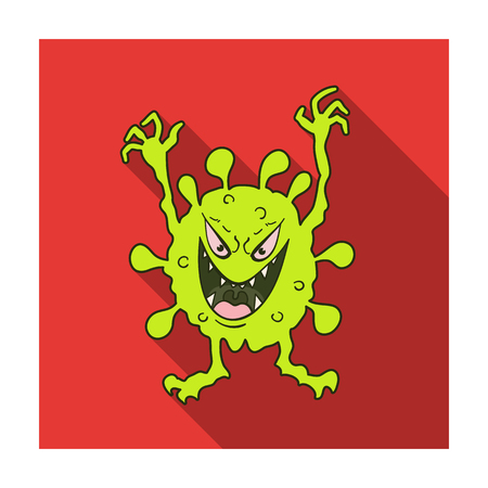 Green virus icon in flat design isolated on white background. Viruses and bacteries symbol stock illustration.のイラスト素材