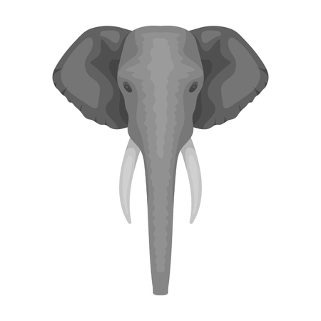 Elephant icon in monochrome design isolated on white background. Realistic animals symbol stock illustration.のイラスト素材