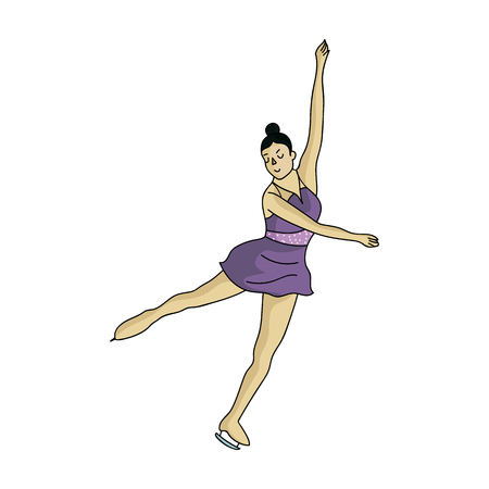 Girl in purple dress dancing on skates on ice.Athlete figure skaters.Olympic sports single icon in cartoon style vector symbol stock illustration.のイラスト素材