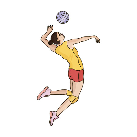 High athlete plays volleyball.The player throws the ball in. sports single icon in cartoon style vector symbol stock illustration.のイラスト素材