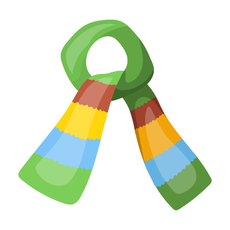 Scarf for boy and girl in cold weather. Coton green scarf.Scarf tied in a knot.Scarves and shawls single icon in cartoon style vector symbol stock illustration.のイラスト素材