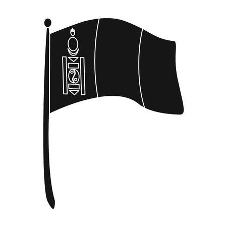 The tricolor on the stick.National flag of Mongolia.Mongolia single icon in black style vector symbol stock illustration.のイラスト素材