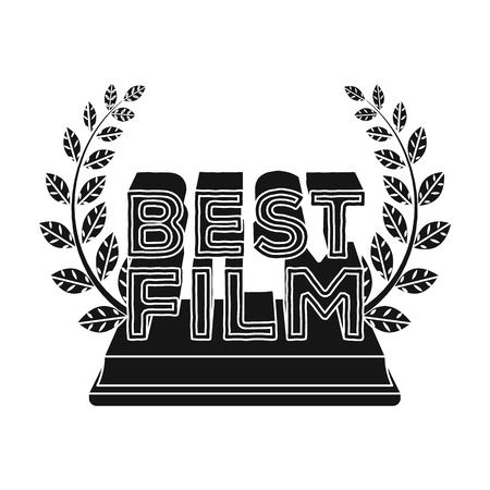 Golden statue with a wreath and inscription.The prize for best film.Movie awards single icon in black style vector symbol stock illustration.のイラスト素材