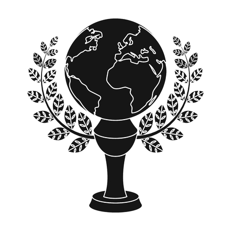 Golden planet with a wreath.The trophy for the best film about the Earth.Movie awards single icon in black style vector symbol stock illustration.のイラスト素材