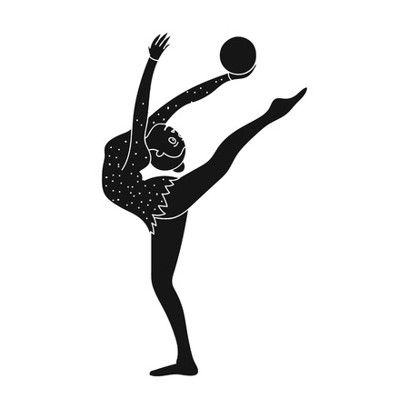 Skinny girl with ball in hand dancing sports dance. The girl is engaged in gymnastics.active sports single icon in black style vector symbol stock illustration.のイラスト素材
