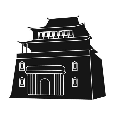 The three-storey building in Mongolia.Mongolian national Shrine of Mitarai.Mongolia single icon in black style vector symbol stock illustration.のイラスト素材