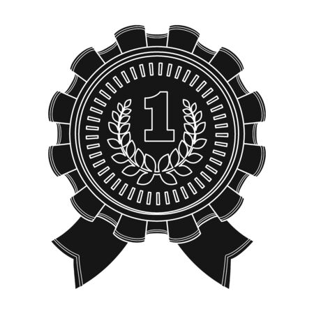 The award for first place.Gold medal with the red ribbon of the winner .Awards and trophies single icon in black style vector symbol stock illustration.のイラスト素材