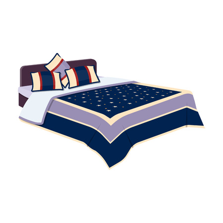 Mens bed with a blue bed and stars.Bed single icon in cartoon style vector symbol stock illustration.のイラスト素材