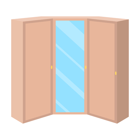 Pink wardrobe with two doors and a mirror.Bedroom wardrobe.Bedroom furniture single icon in cartoon style vector symbol stock illustration.のイラスト素材