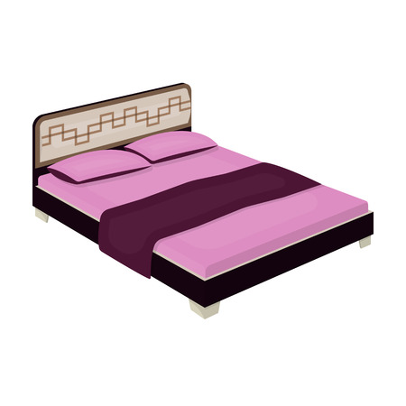 Pink bed for little legs.Bed with pink linens.Bed single icon in cartoon style vector symbol stock illustration.のイラスト素材