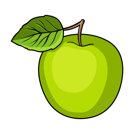 Green Apple with leaf.Proper diet for diabetes.Diabetes single icon in cartoon style vector symbol stock illustration.のイラスト素材