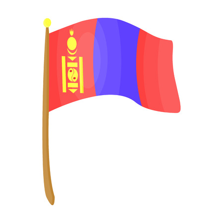 The tricolor on the stick.National flag of Mongolia.Mongolia single icon in cartoon style vector symbol stock illustration.のイラスト素材
