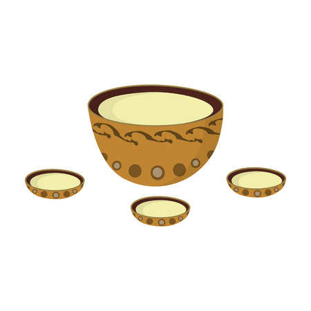 A plate with three cups and Mongolian ornaments.The national dish of the Mongols.Mongolia single icon in cartoon style vector symbol stock illustration.のイラスト素材