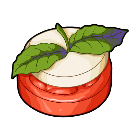 Sandwich vegetarian cuisine.Hamburger tomato and cheese with a leaf of mint.Vegetarian Dishes single icon in cartoon style vector symbol stock illustration.のイラスト素材