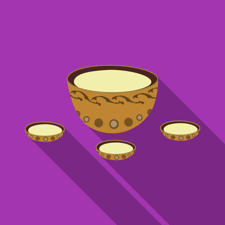 A plate with three cups and Mongolian ornaments.The national dish of the Mongols.Mongolia single icon in flat style vector symbol stock illustration.のイラスト素材