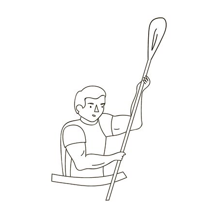 Rower in a boat with a paddle in hand down to the baydak on the wild river. sports single icon in outline style vector symbol stock illustration.のイラスト素材