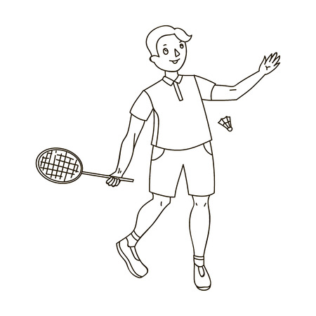 Young people involved in badminton. The game of badminton with a partner. sports single icon in outline style vector symbol stock illustration.のイラスト素材