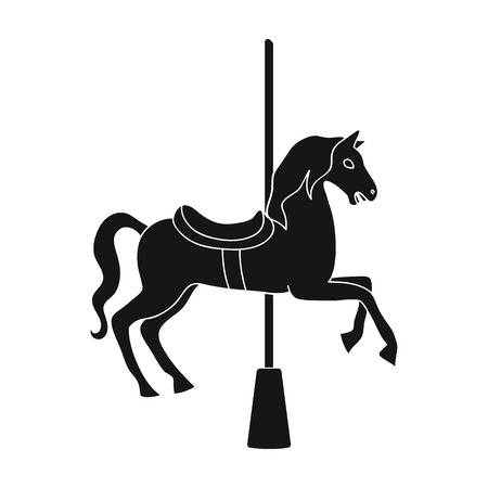 Carousel for children. Horse on the pole for riding.Amusement park single icon in black style vector symbol stock illustration.のイラスト素材