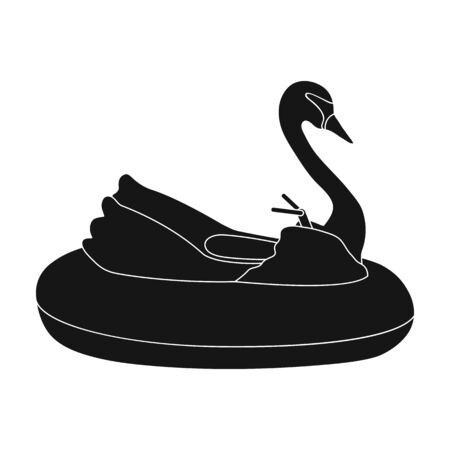 A boat for children in the shape of a swan. Attraction for children in the pool.Amusement park single icon in black style vector symbol stock illustration.のイラスト素材